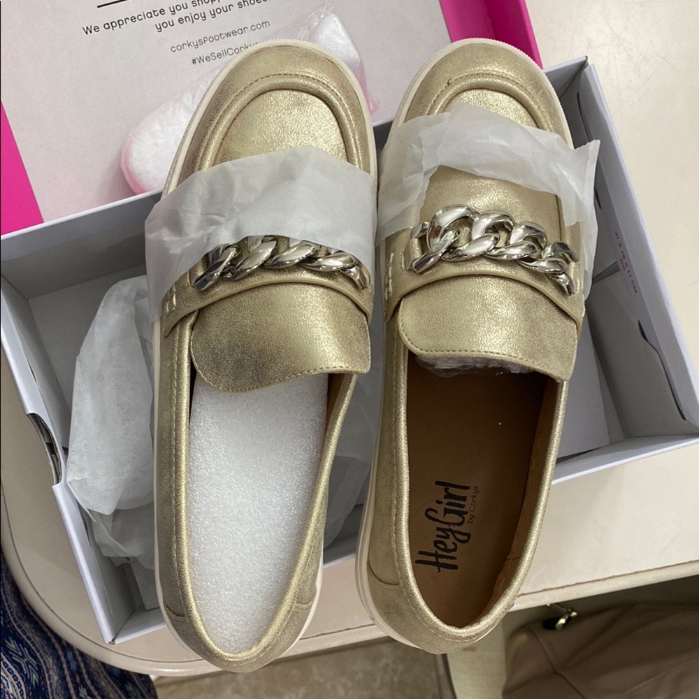 Corkys Gold Flats with Chain Detail